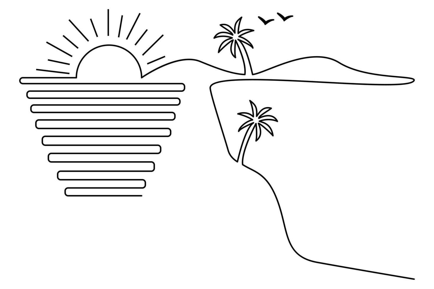 The elegance of sunset single-line art lies in its simplicity, capturing the complex beauty of a sunset with just one continuous line. vector