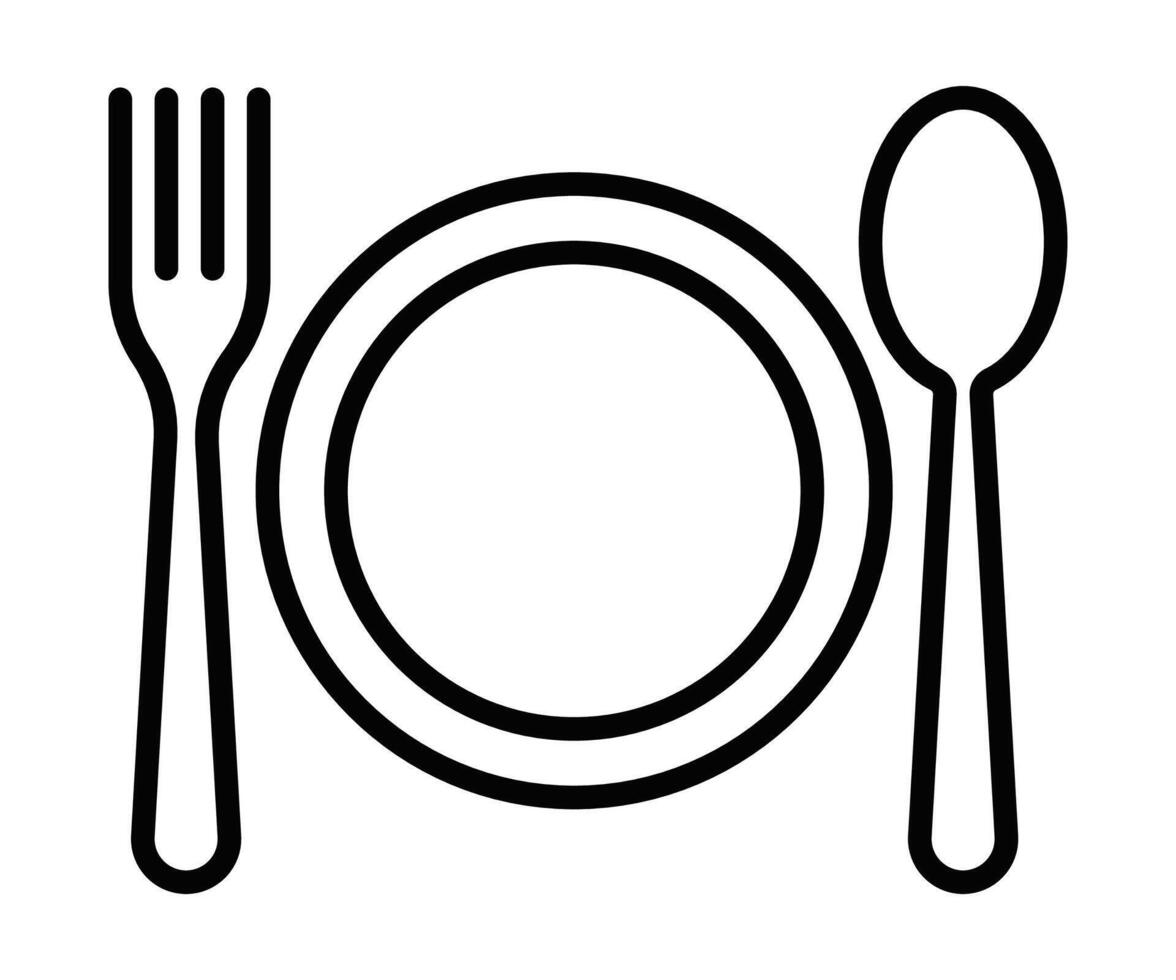 Plate, fork and spoon icon illustration vector