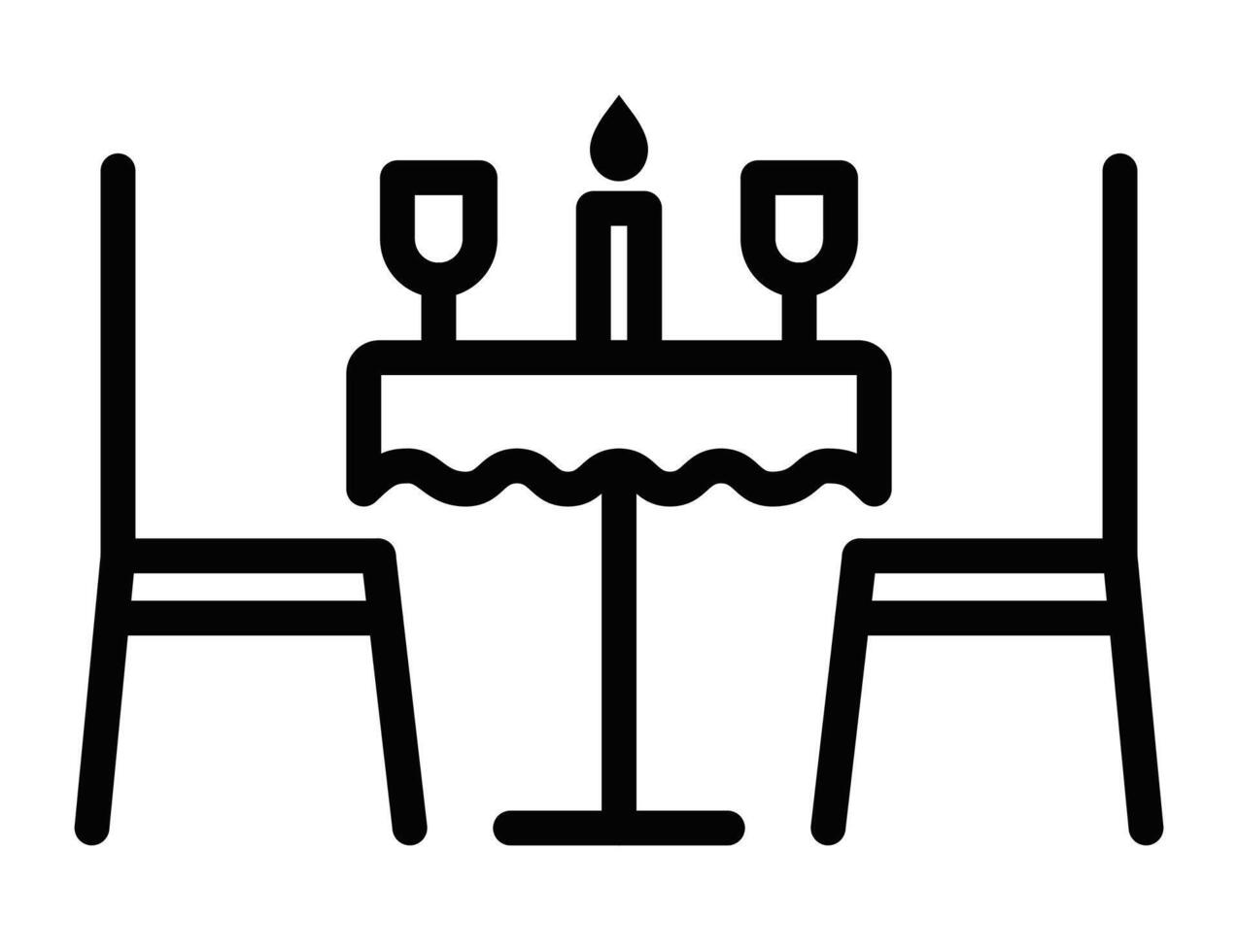 A black and white icon of a table and chairs vector