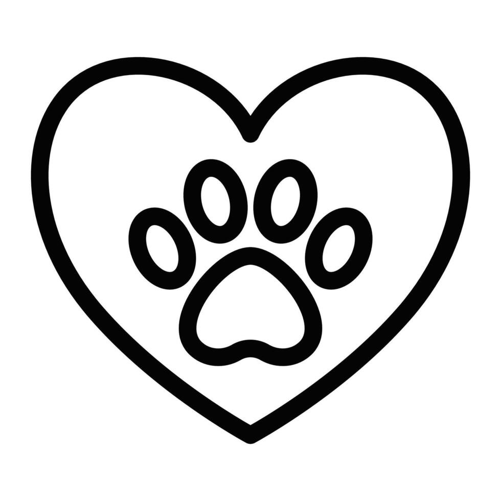 A black and white illustration of a heart with a paw print vector