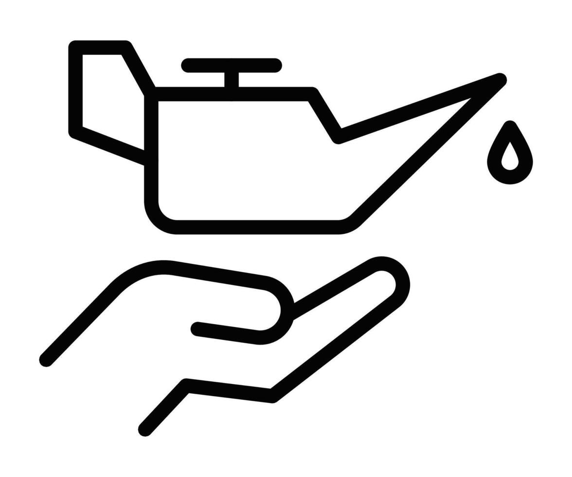 Oil can held in hand icon illustration. Editable stroke. vector