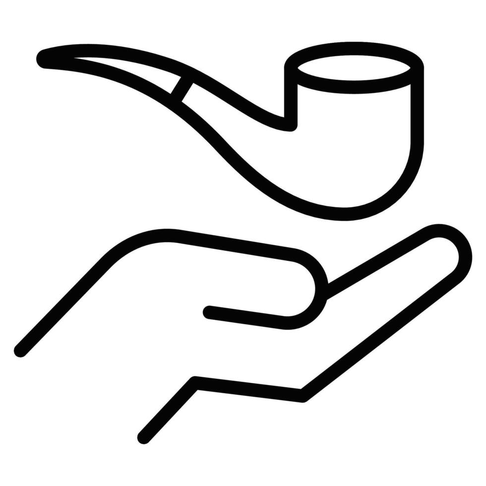 Smoking pipe resting on hand icon illustration. Editable stroke. vector