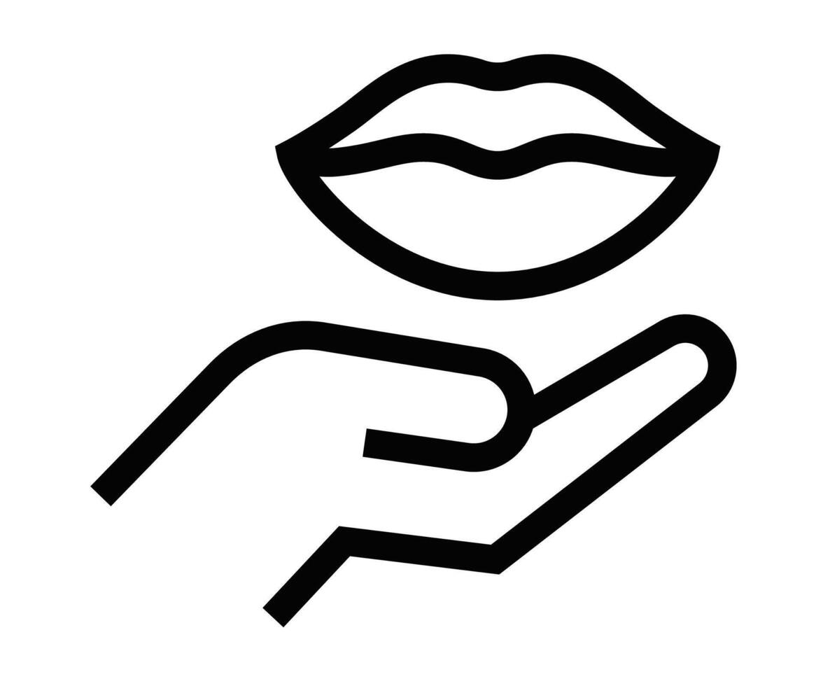 Lips resting on hand icon illustration. Editable stroke. vector