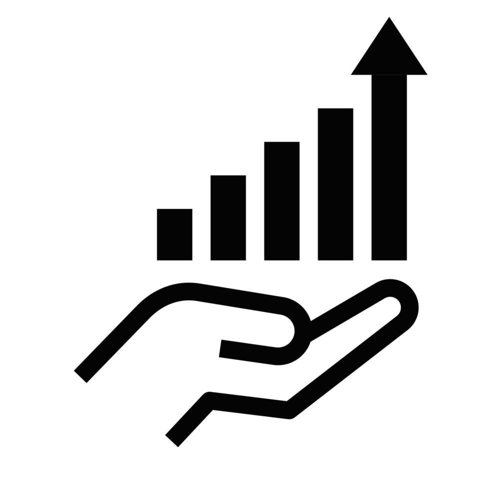 Growth chart supported by hand icon . Editable stroke. vector