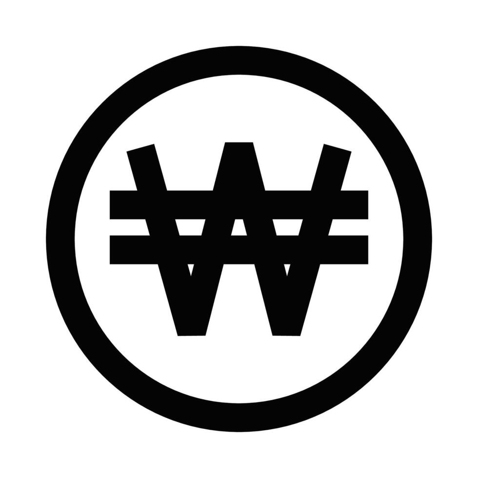 Won currency icon in circle outline. Editable stroke. vector