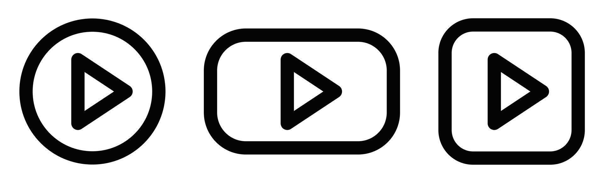 Play button icon set in outline style. Editable stroke. vector