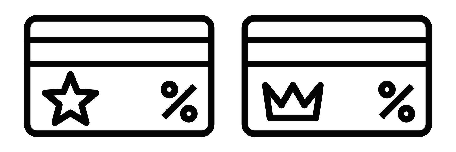 Outline icon of discount cards with symbols. Editable stroke. vector