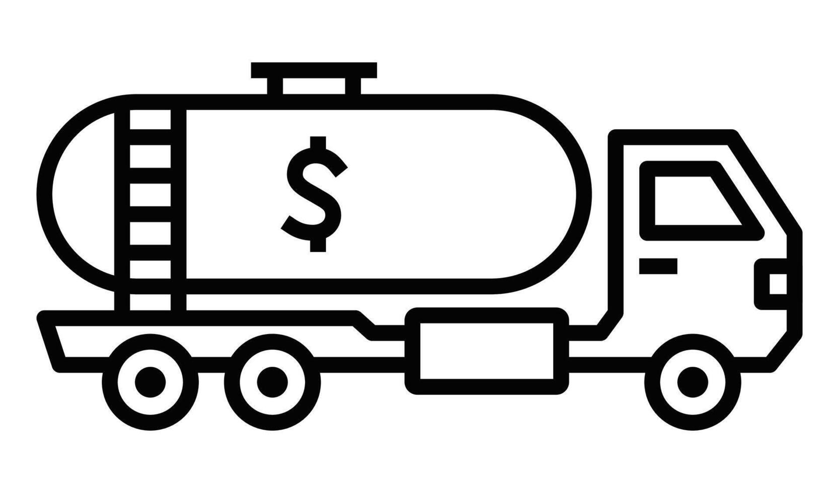 Fuel tanker truck with a dollar sign. Editable stroke. vector