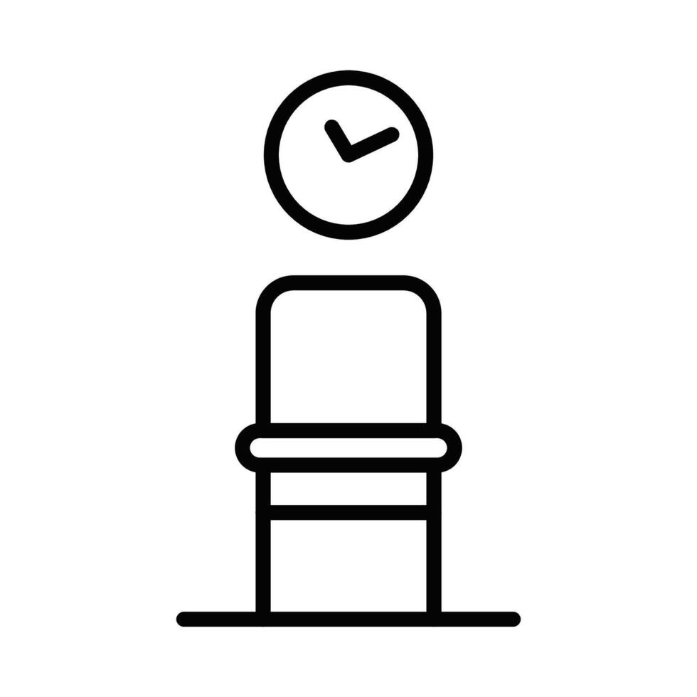 Minimalist icon of a waiting room chair with a clock. Editable stroke. vector