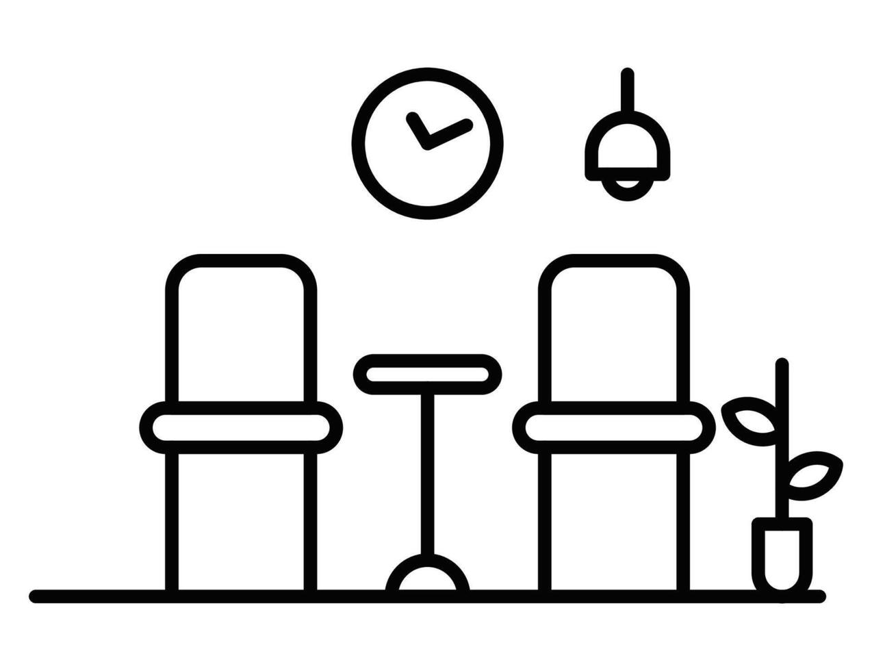 Minimalist waiting room interior . Editable stroke. vector