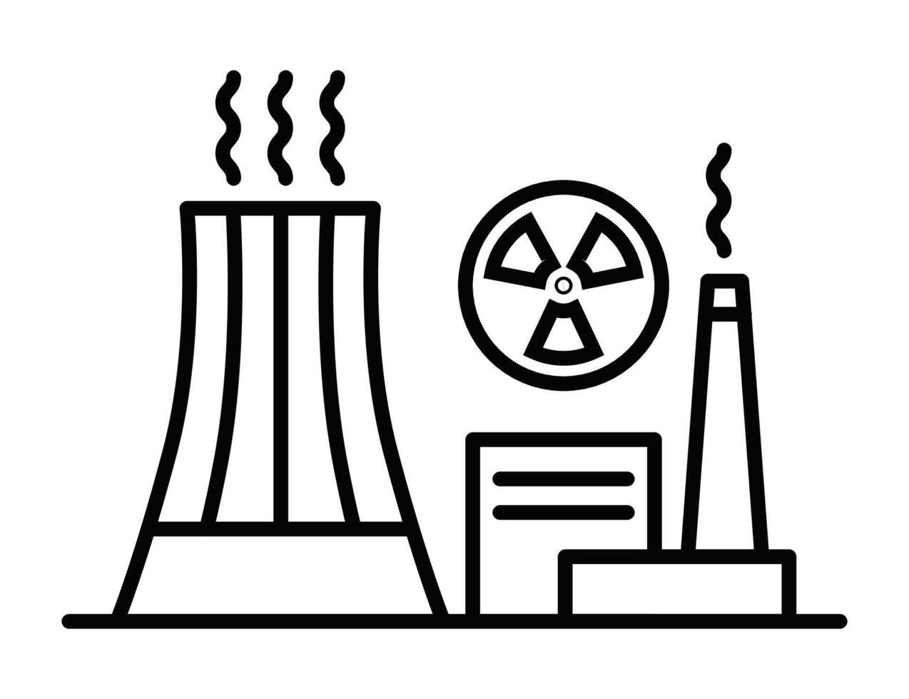 Nuclear power plant icon with cooling towers. Editable stroke. vector
