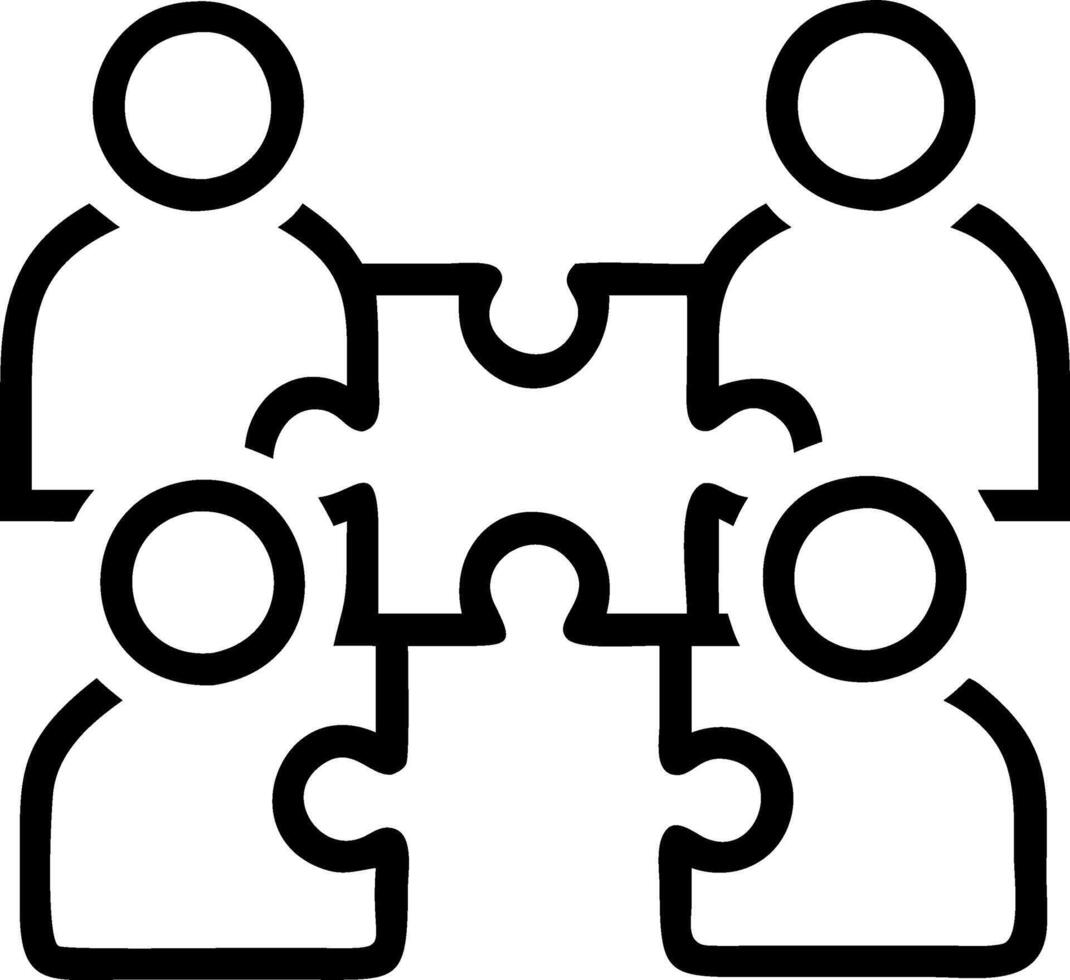 Bokeh background with team assembling puzzle pieces copy space above. Set 2 vector
