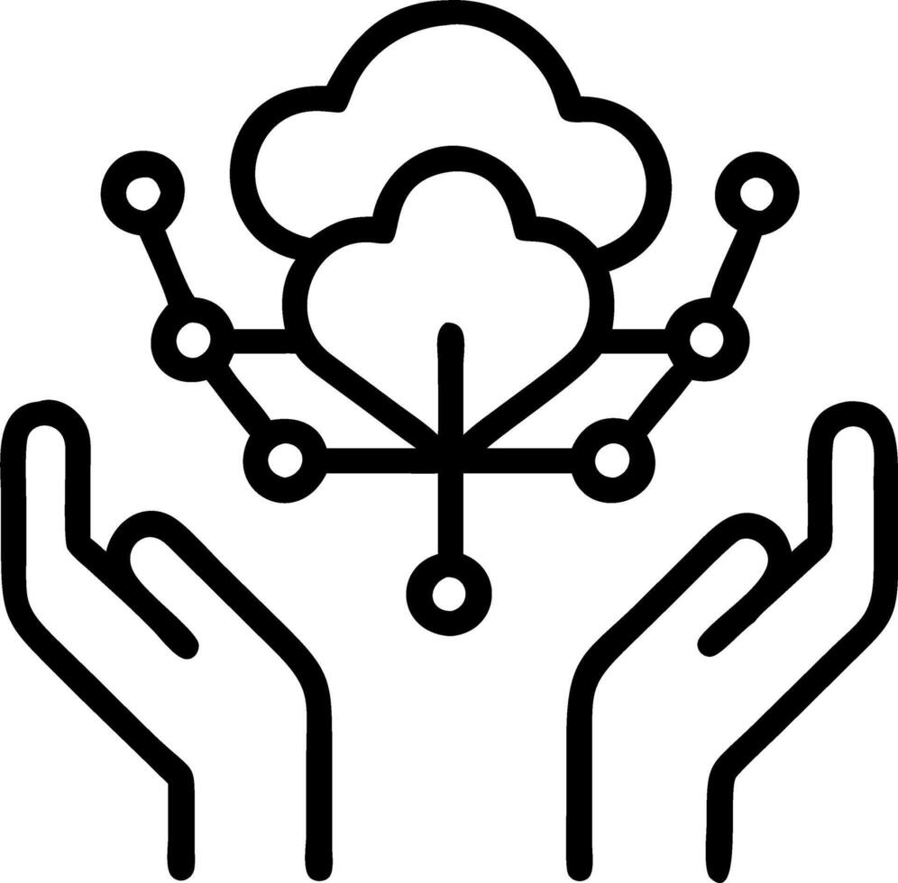 Bokeh digital art of hands holding digital cloud network with copy space vector
