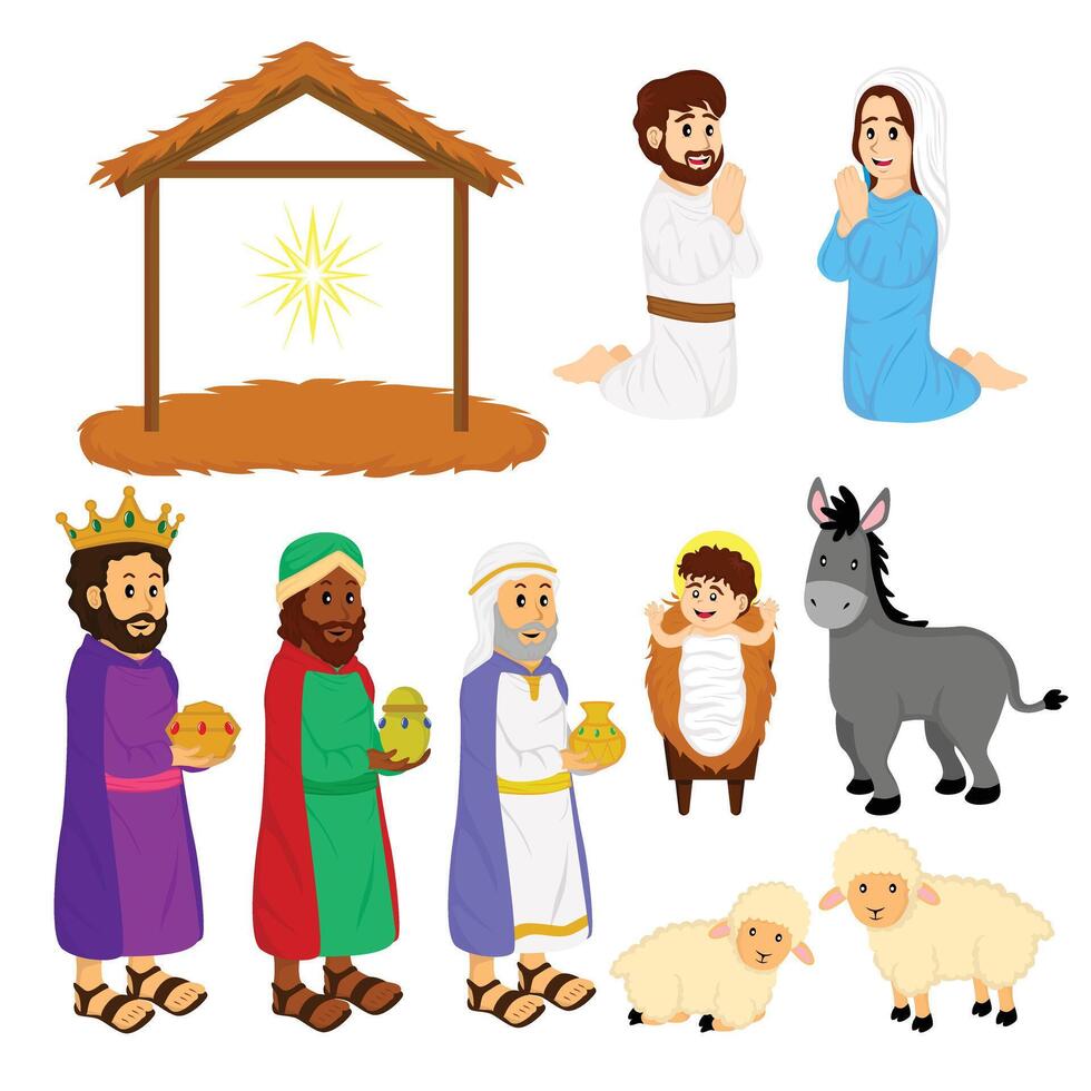 Christmas story character set illustration vector