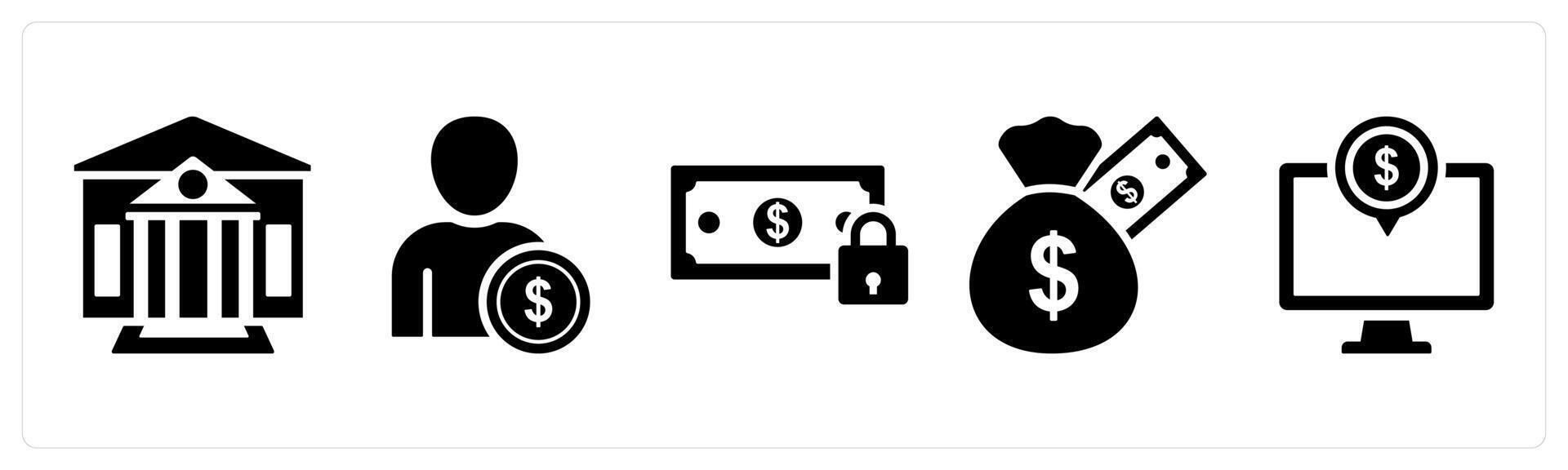 Set of 5 mix icon as bank, accountant, money security, investment vector