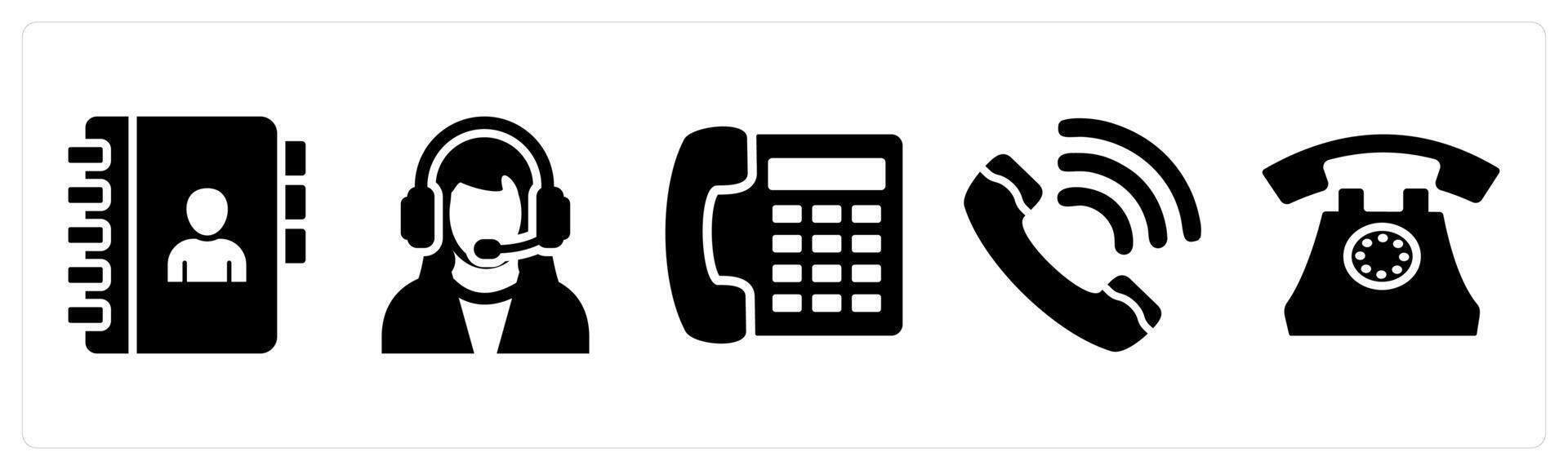 Set of 5 mix icons as contact book, customer support, telephone vector