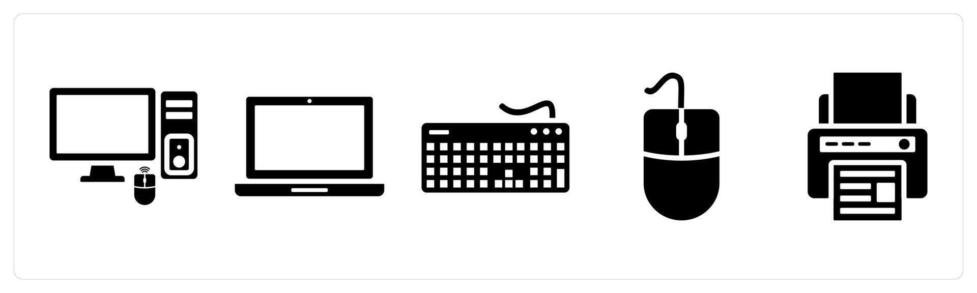 Set of 5 mix icons as computer, laptop, keyboard vector