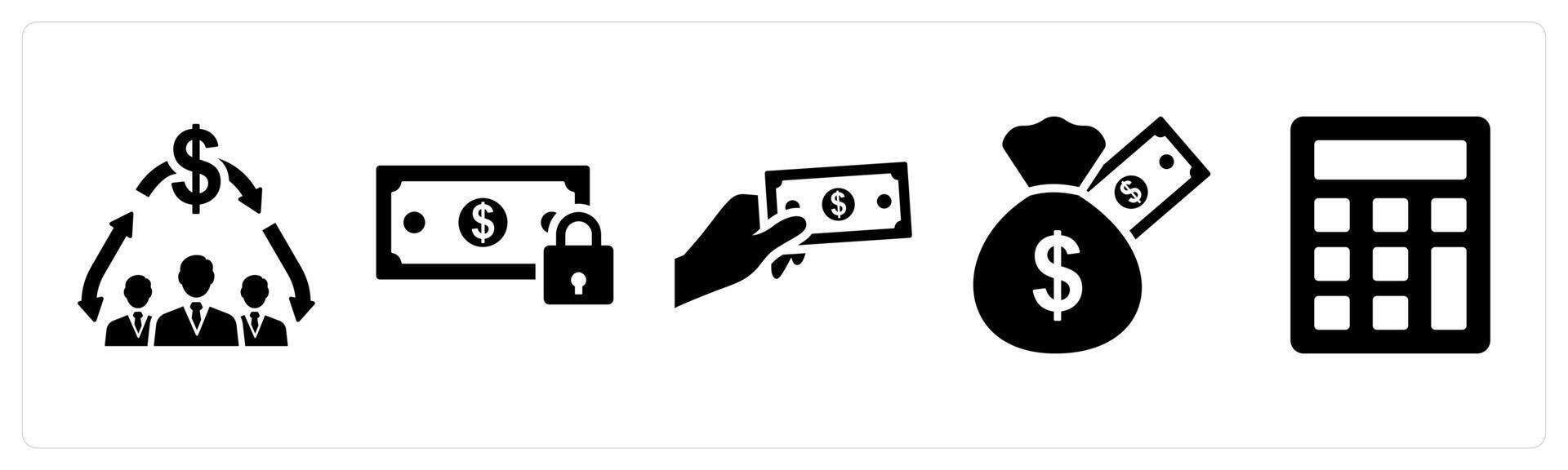 Set of 5 mix icons as financial meeting, money security, cash in hand vector