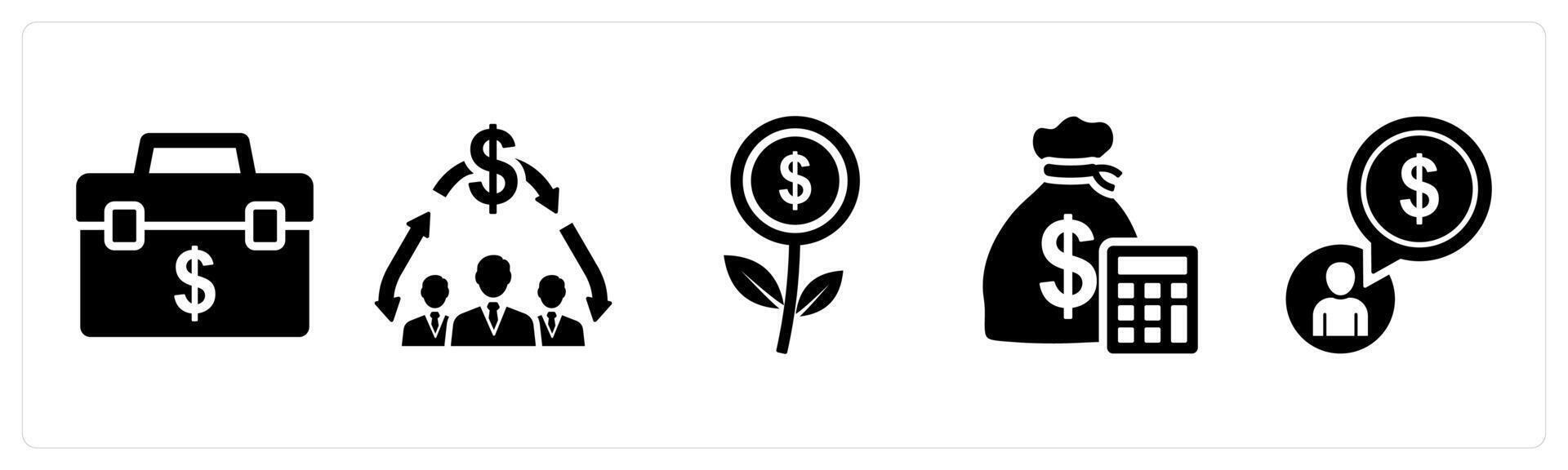 Set of 5 mix icons as financial portfolio, financial meeting, investment vector