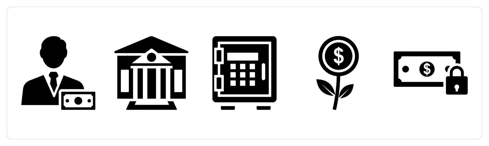 Set of 5 mix icons as accountant, bank, locker vector