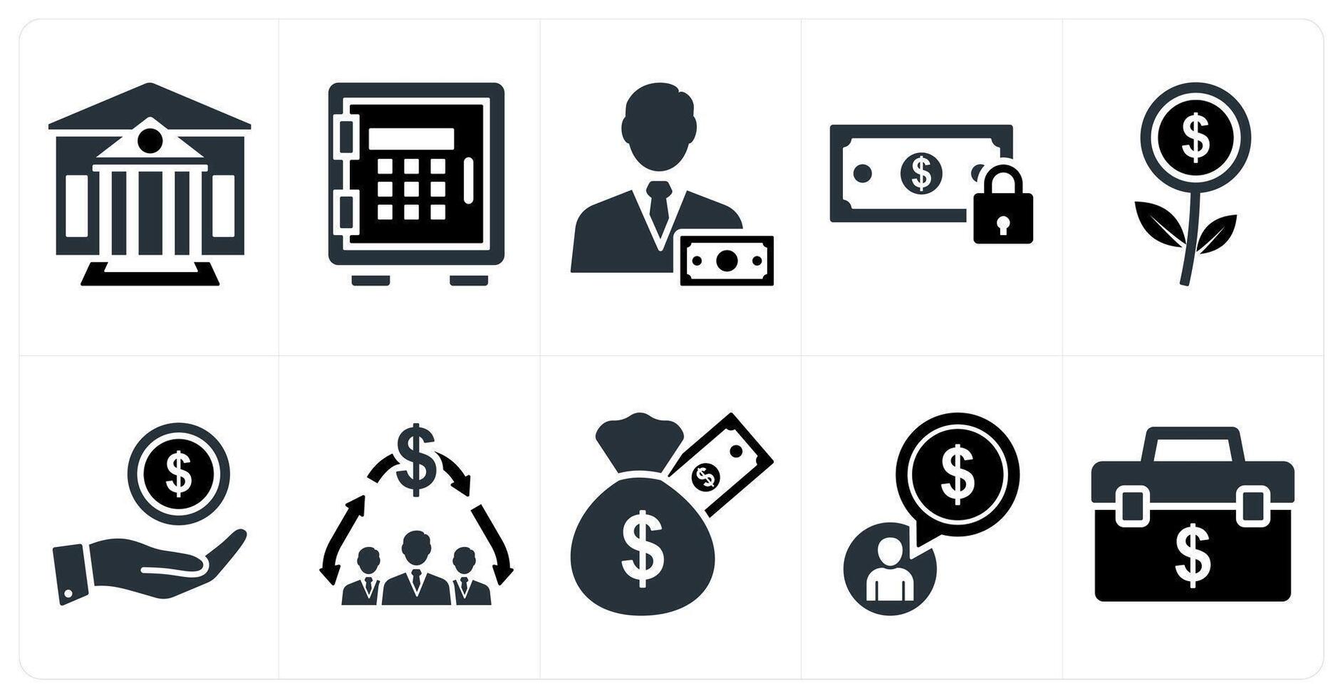 Set of 10 mix icons as bank, locker, accountant vector