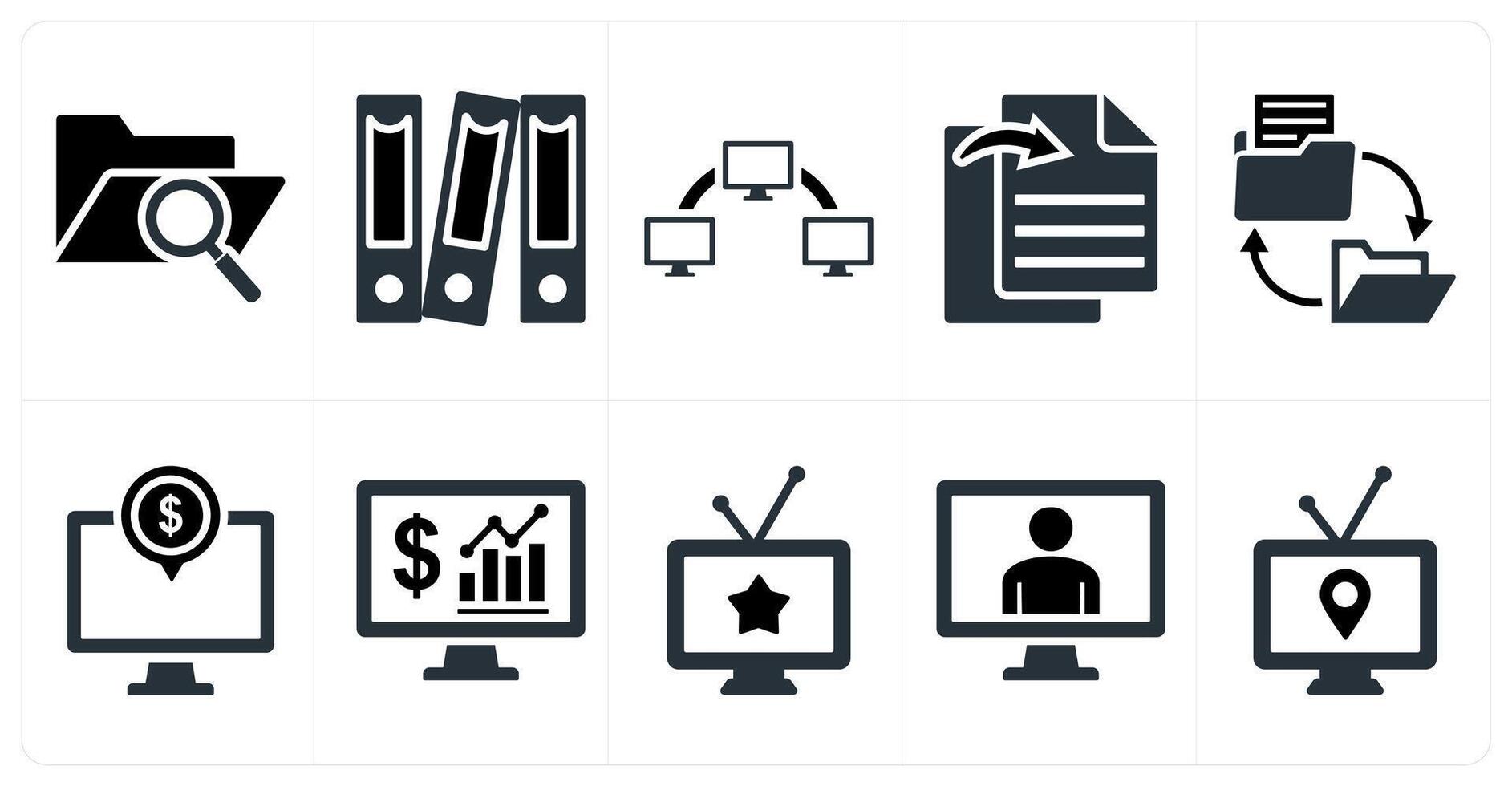 Set of 10 mix icons as search folder, files, data transfer vector