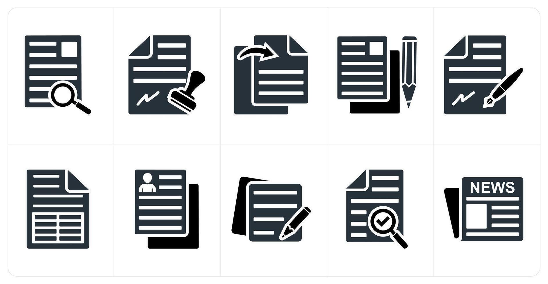 Set of 10 mix icons as search file, stamp paper, file transfer vector