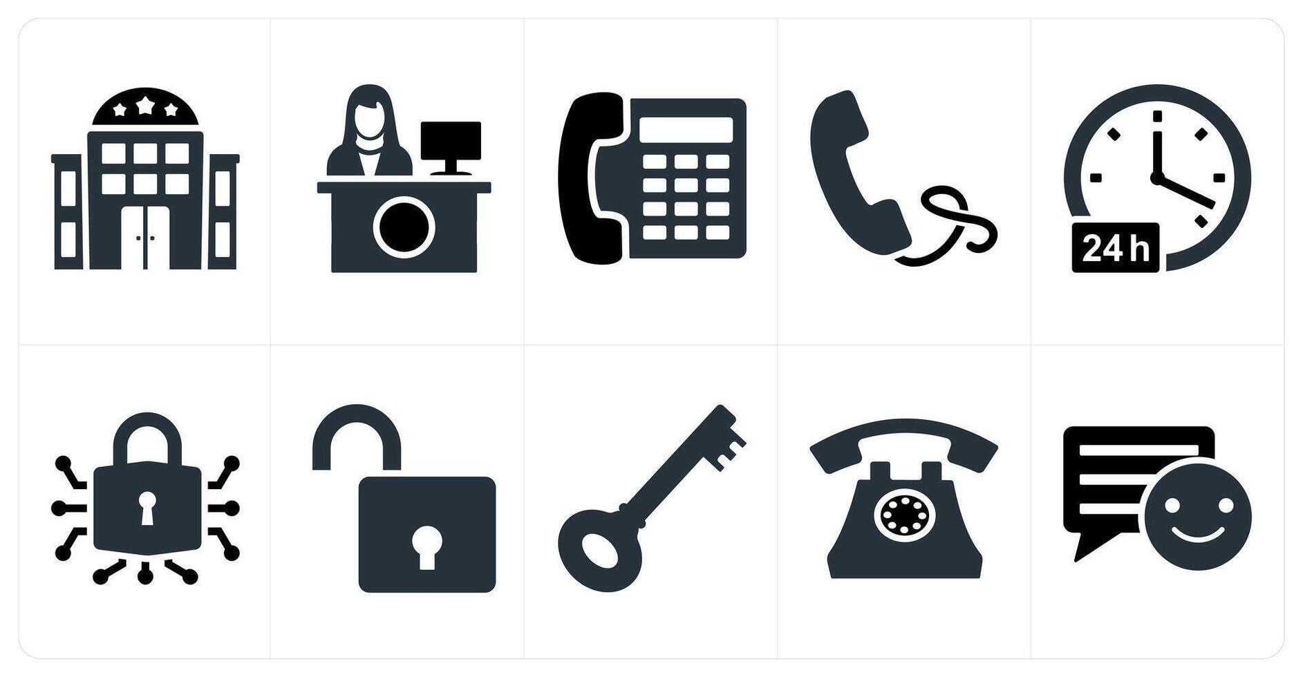 Set of 10 mix icons as hotel, receptionist, telephone vector