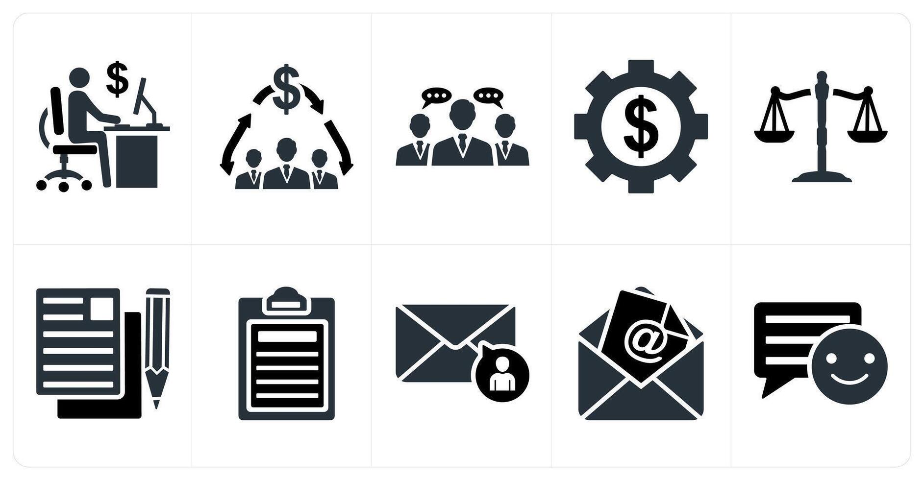 Set of 10 mix icons as office work, financial meeting, business conversation vector