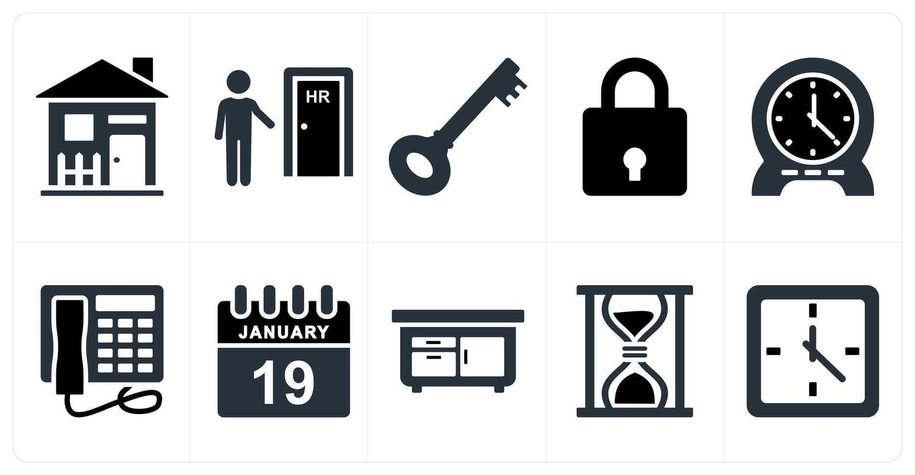 Set of 10 mix icons as real estate, human resource, key vector