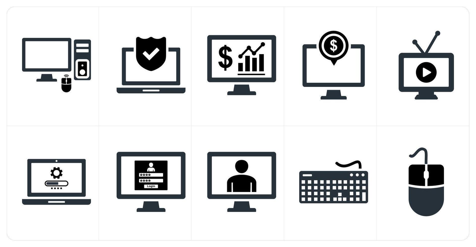 Set of 10 mix icons as computer, laptop security, online analytics vector