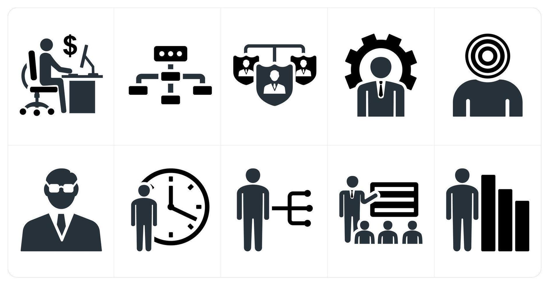 Set of 10 mix icons as office work, business hierarchy, work responsibilities vector