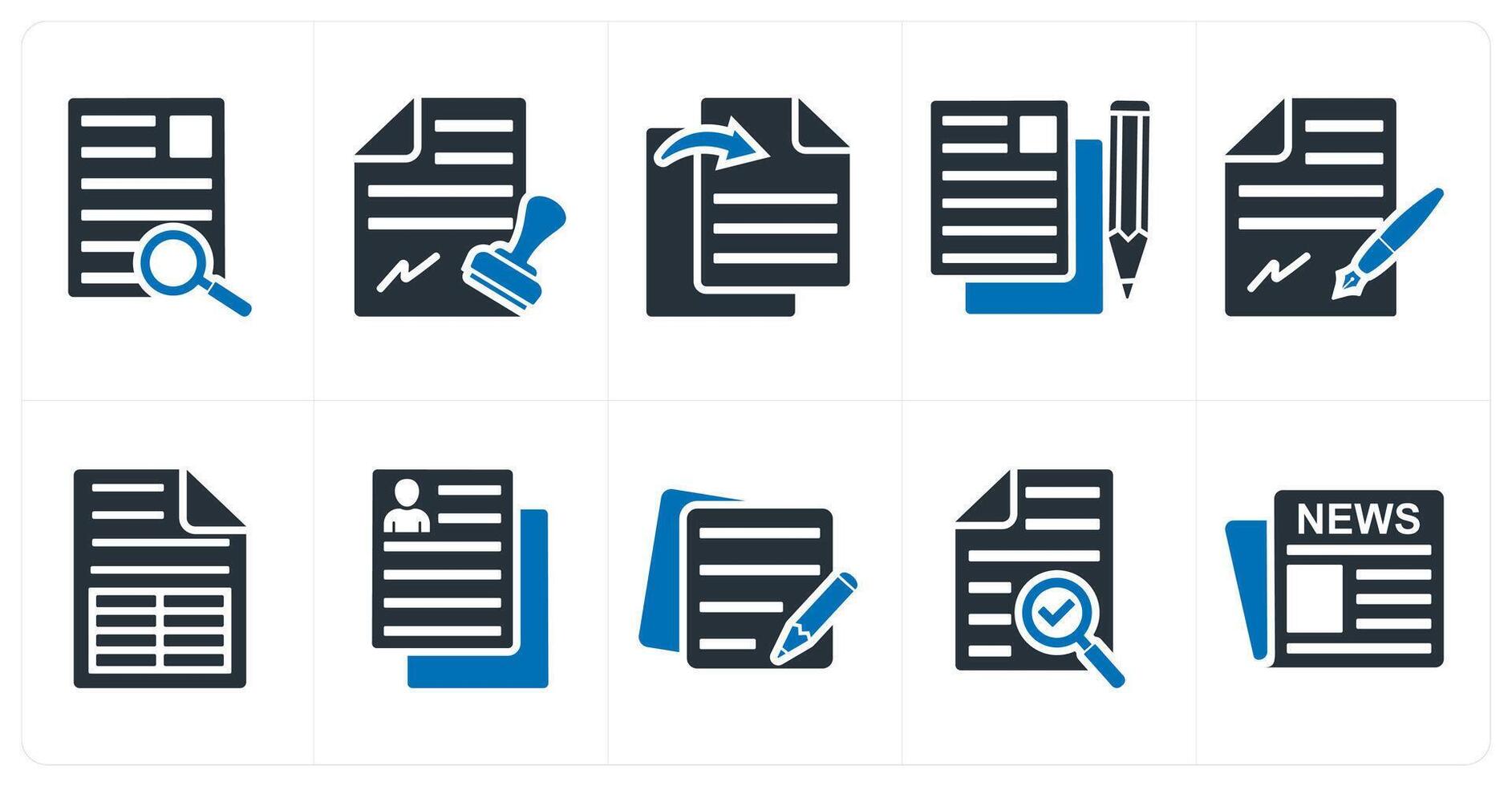 A set of 10 mix icons as search file, stamp paper, file transfer vector