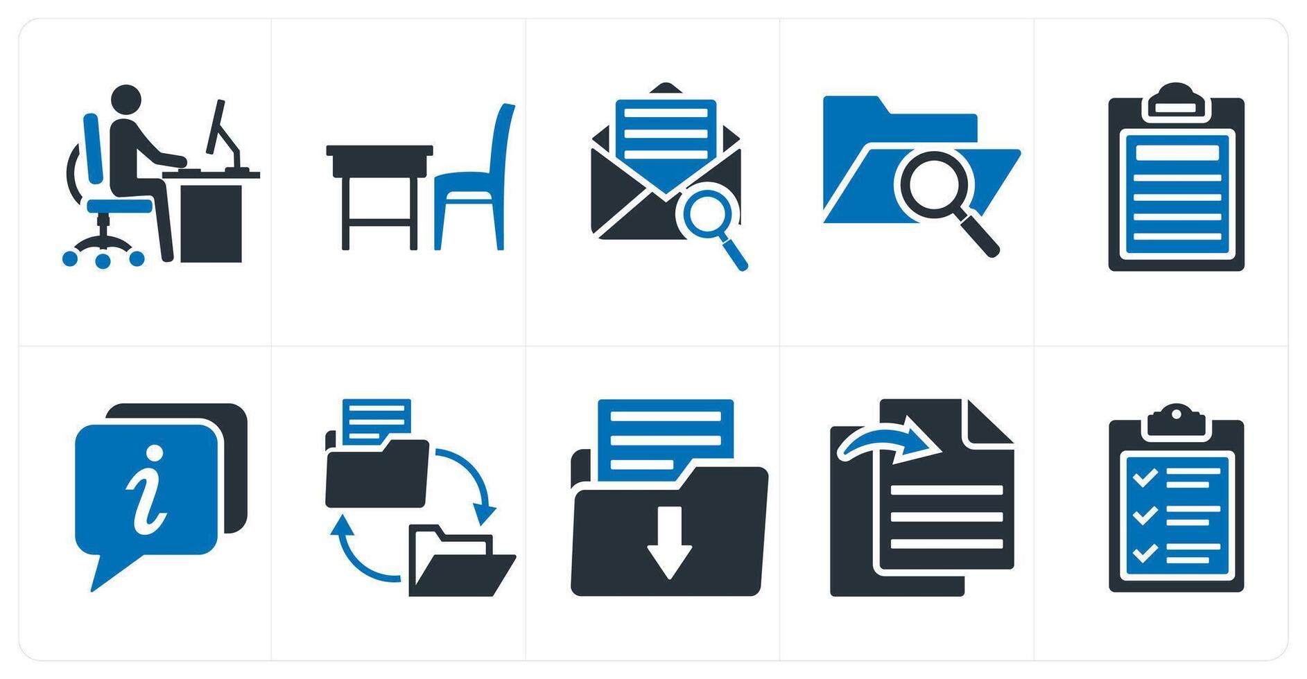 A set of 10 mix icons as office work, office table, search mail vector