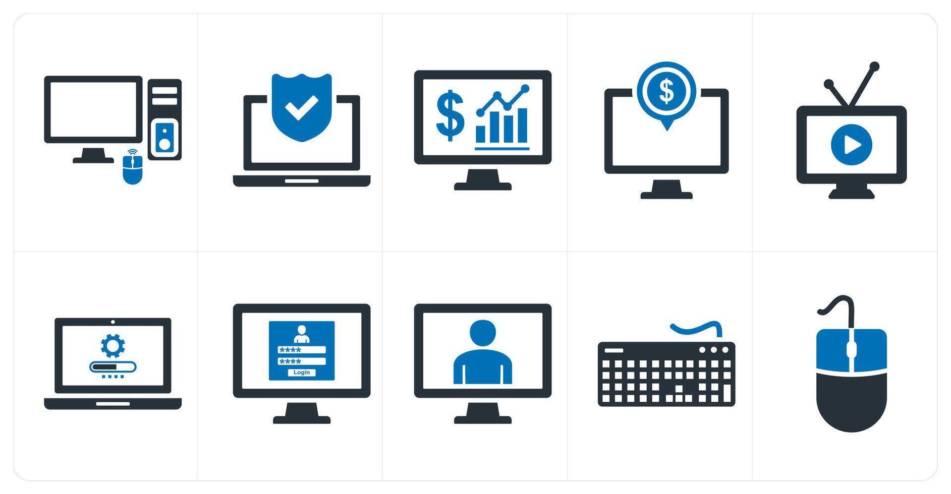 A set of 10 mix icons as computer, laptop security, online analytics vector