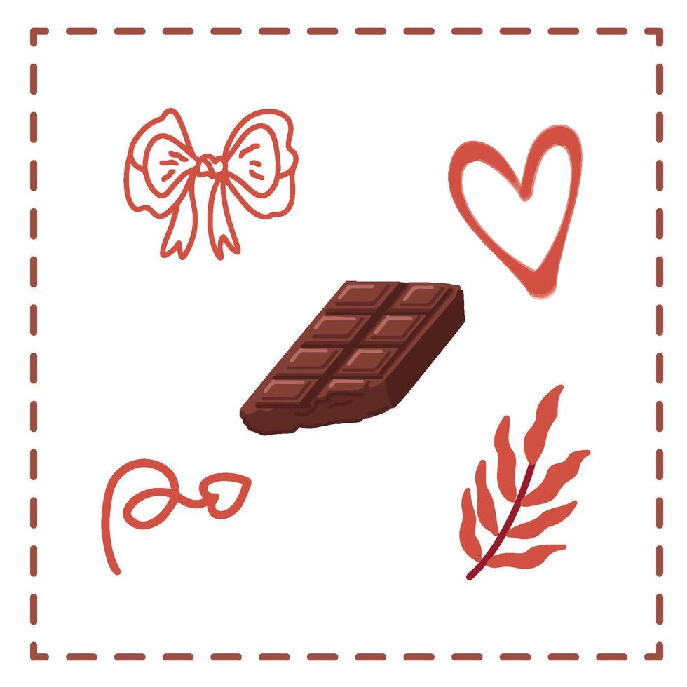 Valentine's Day Sticker Set Greetings Card chocolate pink heart shape bar soft red vector