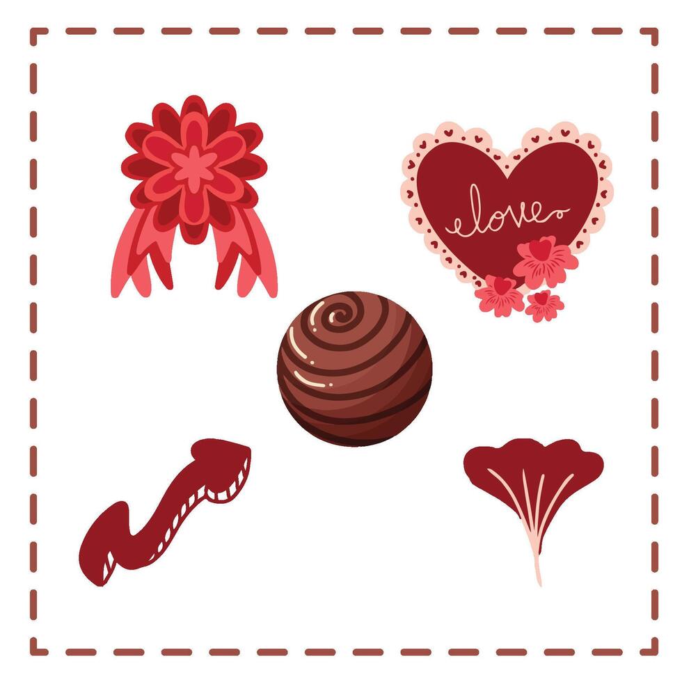 Valentine's Day Sticker Set Greetings Card romantic chocolates ball love heart shape flower vector