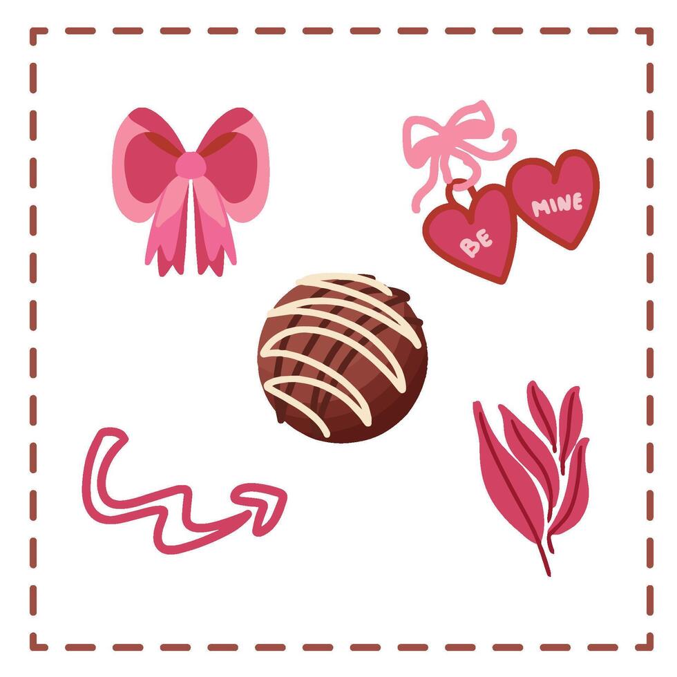 Valentine's Day Sticker Set Greetings Card choco ball deep pink liontin be mine vector