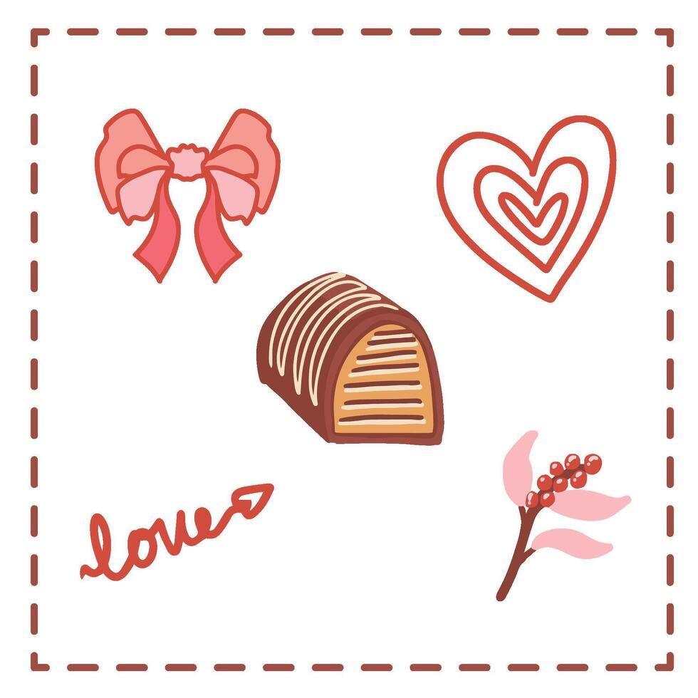 Valentine's Day Sticker Set Greetings Card chocolates wafer simple love shape ribbon vector