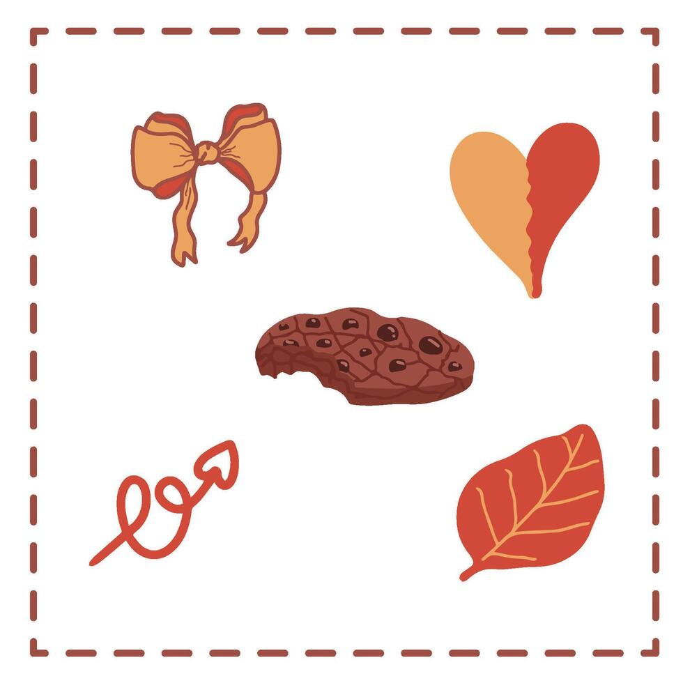Valentine's Day Sticker Set Greetings Card chocolate cookie red yellow ribbon viintage vector