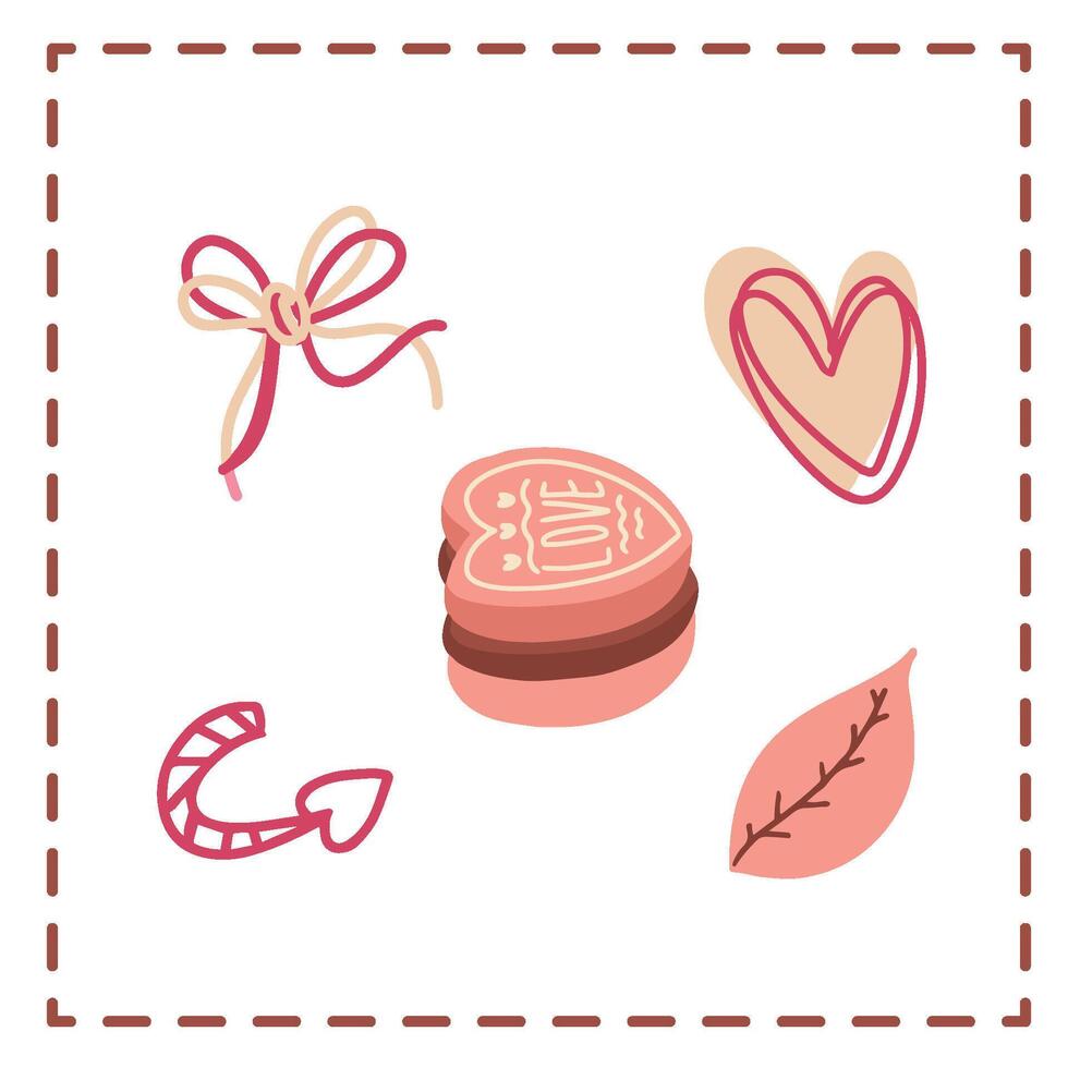 Valentine's Day Sticker Set Greetings Card love heart shape macaron chocolates elegan vector