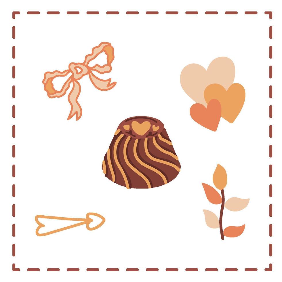 Valentine's Day Sticker Set Greetings Card chocolates coin triple loves orange yellow ribbon vector