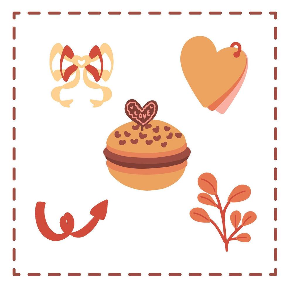 Valentine's Day Sticker Set Greetings Card yellow chocolates macaron love memo notes vector