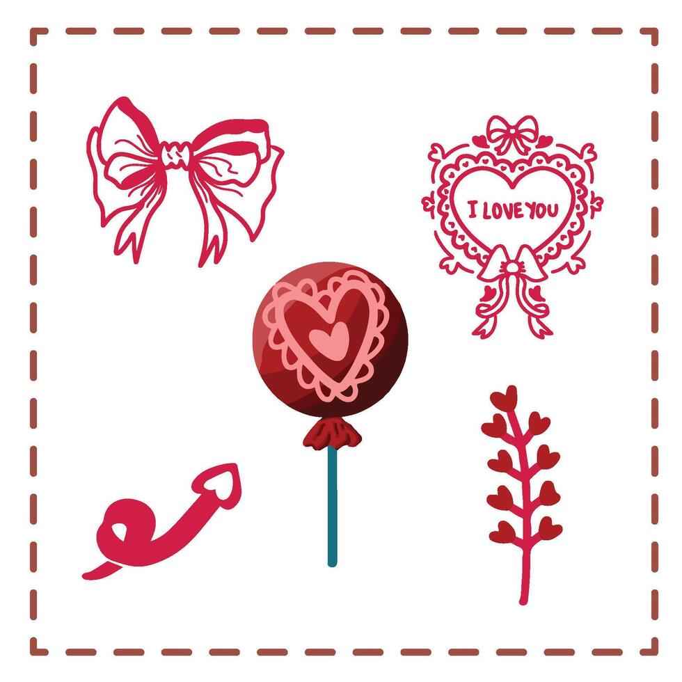 Valentine's Day Sticker Set Greetings Card candy red popsicles typography i love u vector