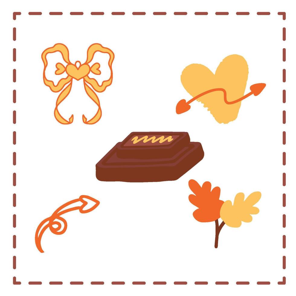 Valentine's Day Sticker Set Greetings Card chocolates bar orange themes yellow shape heart vector