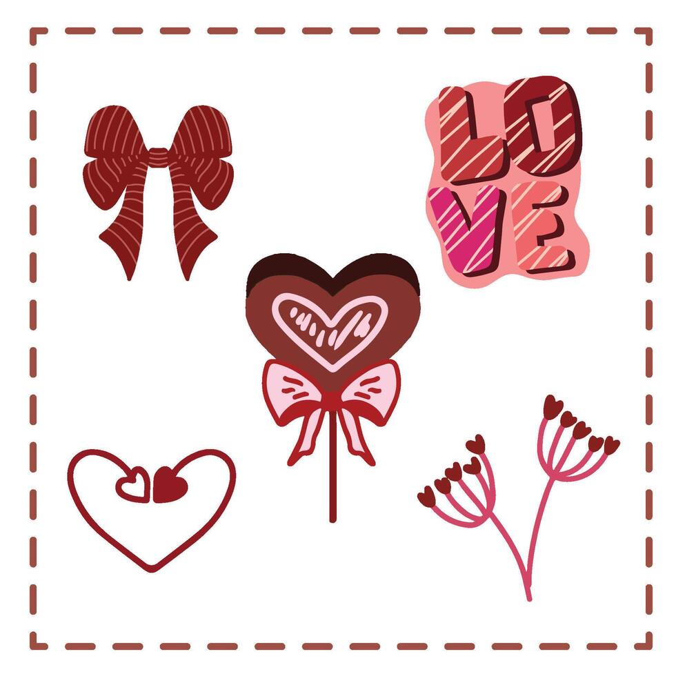 Valentine's Day Sticker Set Greetings Card love typhography candy chocolates popsicle vector