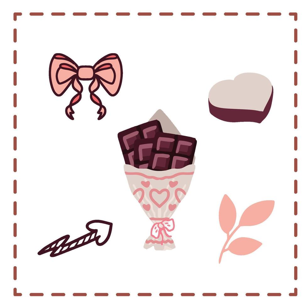 Valentine's Day Sticker Set Greetings Card chocolate bucket love heart soft pink pastel vintage vector