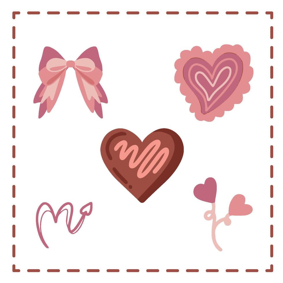 Valentine's Day Sticker Set Greetings Card love heart chocolate coin ribbon abstract shape heart vector