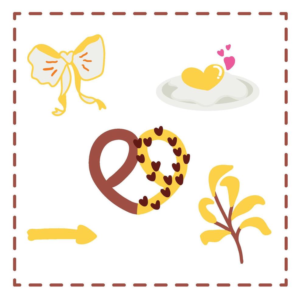 Valentine's Day Sticker Set Greetings Card ribbon yellow egg love heart pretzel arrow vector