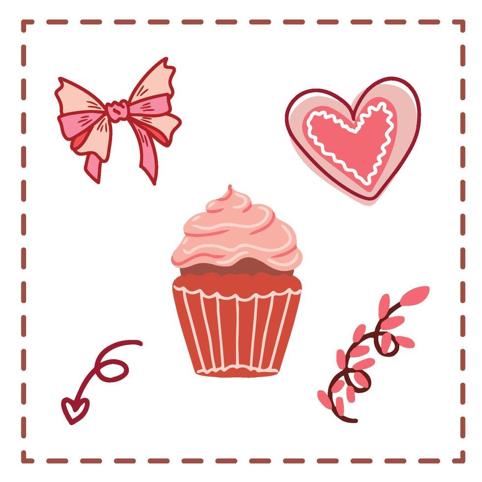 Valentine's Day Sticker Set Greetings Card strawberry chocolates pink whiped love heart aesthetic vector